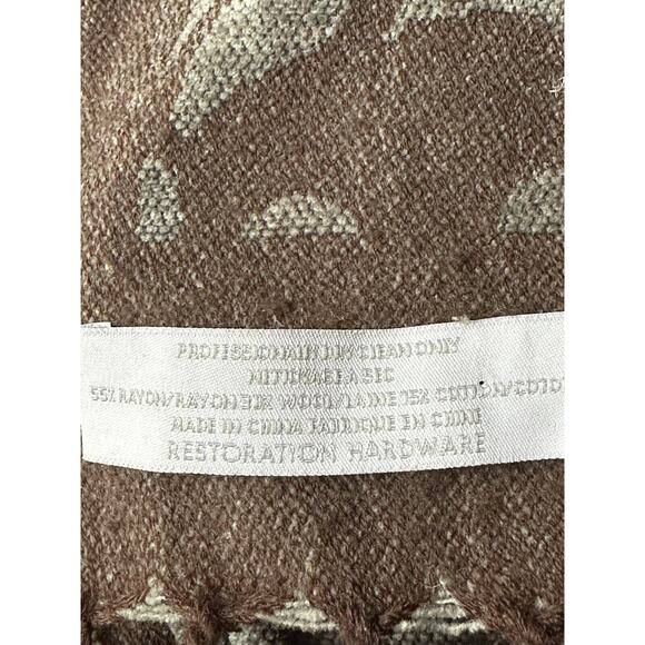 Restoration Hardware Wool Blend Fringed Throw Blanket Gray Brown Floral 70X53” - Picture 12 of 12